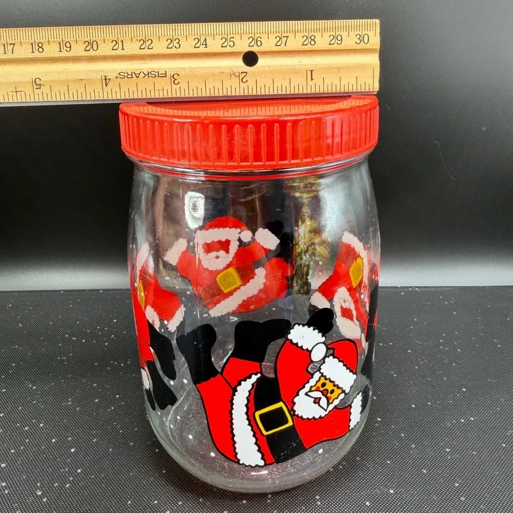 Vintage Santa Claus Glass Cookie Jar Made‎ in France Red Lid Christmas Canister